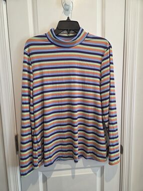 NWT Striped Rainbow Long Sleeve Mock Neck Top